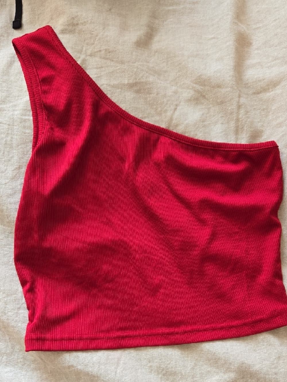 Red Ribbed One-Shoulder Crop Top Set - Picture 2 of 3